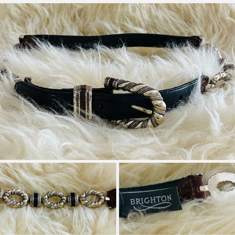 Brighton Black Leather with Silver Linked Sides and Buckle Belt
